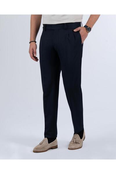TerziAdemAltun Ιταλικό παντελόνι με πλισέ μπλε ναυτικό ύφασμα T10801