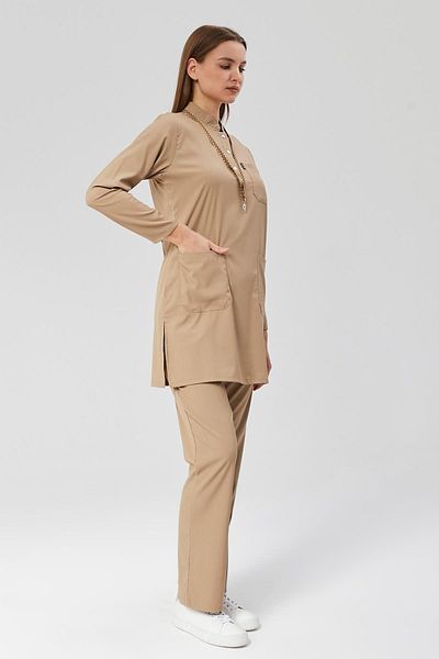 Çatı Medikal Set de jerseu pentru hijab bej Happiness Modest - Set de uniforme și chirurgie pentru scrub pentru doctor și asistentă din lycra