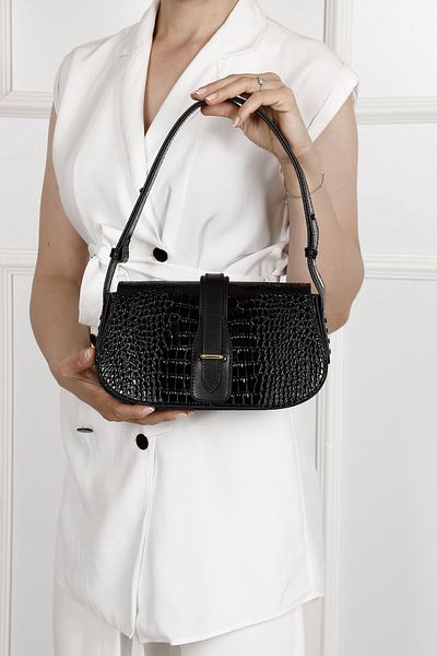 GÖNDERİ(R) Women's Black Krako Genuine Leather Hand and Shoulder Bag