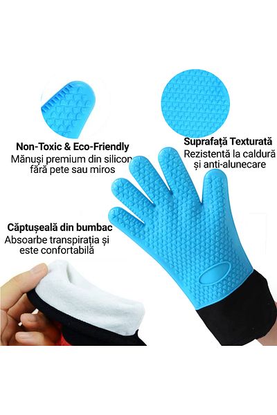 INNOVIO Mănușă Termorezistentă INNOVIO® din Silicon Alimentar, Pentru Bucatarie si Gratar, Albastru