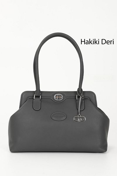 GÖNDERİ(R) GRAY ANTIQUE Gön Platinum Genuine Leather Large Size Women's Shoulder and Hand Bag B8397