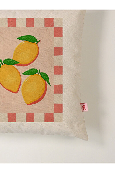Galia Tasarım Positano - Lemon Patterned Linen Pillow Case 45X45 cm