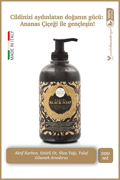 Nesti Dante Luxury Black Activated Carbon Liquid Soap 500ml L Pore Purifying L Shea Butter, Hyacinth, Yase