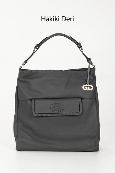 GÖNDERİ(R) GRAY ANTIQUE Gön Platinum Genuine Leather Large Size Women's Shoulder and Hand Bag B7081