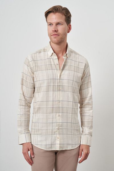 Morven Ανδρικό πουκάμισο μπεζ βαμβακερό Trend Paneled Dynamic Fit
