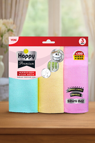 Happy Mikrofiber Premium Sihirli Cam Bezi 3 Adet