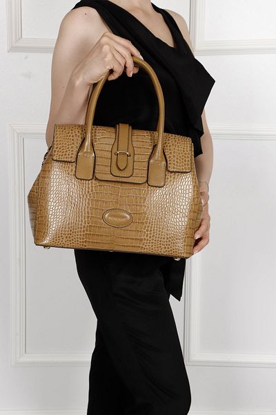 GÖNDERİ(R) TABA KRAKO Gön Platinum Genuine Leather Large Size Women's Shoulder and Hand Bag B8384