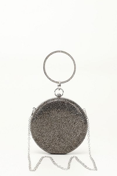 GÖNDERİ(R) Women/Girls Platinum Stone Long Chain Hand and Shoulder Strap Evening Bag