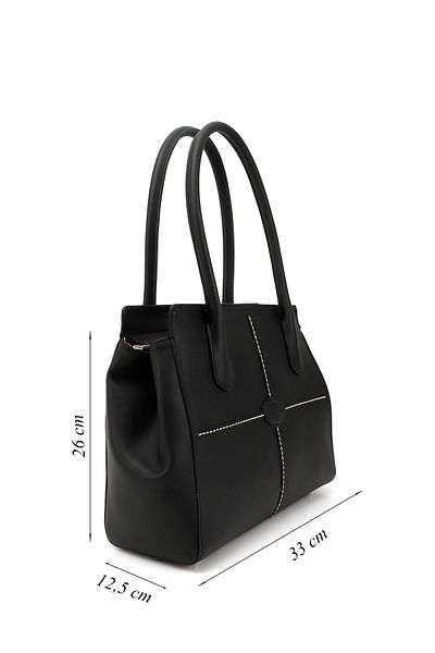GÖNDERİ(R) Women's Black Genuine Leather Hand and Shoulder Bag