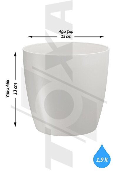 ToXA 3 Adet 1,9 Litre 15cm Kirli Beyaz Izgaralı Tabaksız Plastik Saksı Yakut No2