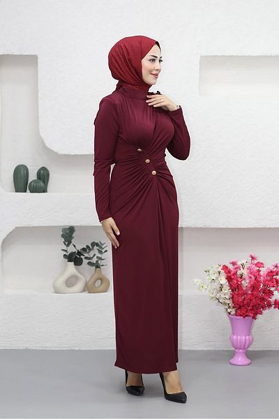 Neşeli Butik Women Lycra Button Detailed Islamic Dress Nms046