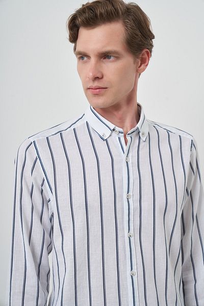 Morven Ανδρικό πουκάμισο με πέτο με κουμπιά Dynamic Fit Navy Blue