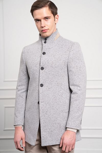 Morven Ανδρικό παλτό με γκρι μοτίβο Judge Collar Dynamic Fit Casual Cut