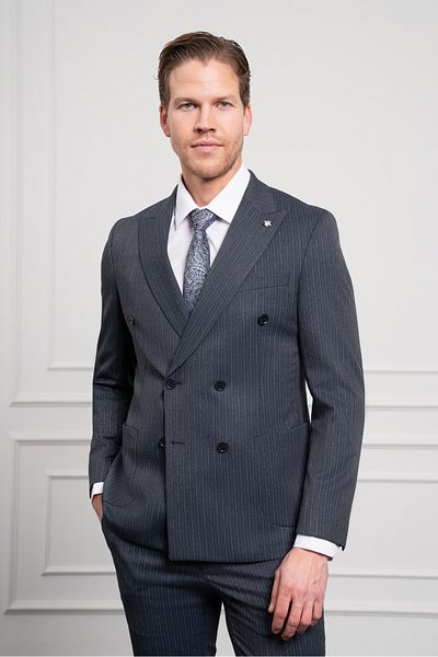 Morven Men's Navy Blue Trend Slim Fit Slim Fit Pointed Collar Double Breasted Suit