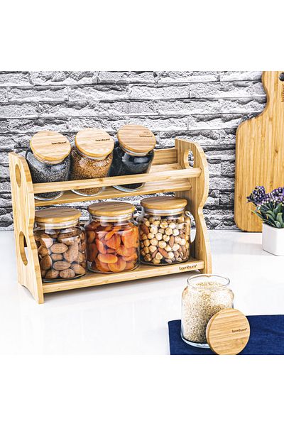 Bambum Bench - 8 Piece 2 Tier Spice Jar Set with Stand Horizontal