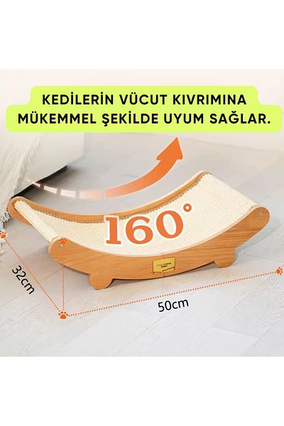 AKTURK HOME Natural Sisal Cat Scratching Bed - Sisal Carpet Scratching Easy Assembly Wooden Bed