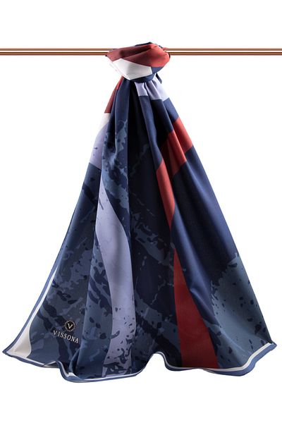 Vissona Luxury Medine Burgundy Indigo με γεωμετρικό σχέδιο - 75x195 Αντιρυτιδική κρεπ βρύα Τύπος ραφής Ιταλική