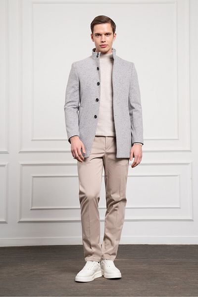 Morven Ανδρικό παλτό με γκρι μοτίβο Judge Collar Dynamic Fit Casual Cut