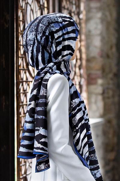 Vissona Luxury Medina Silk Zebra Patterned Saks - Μαύρο Χρώμα 75x195 Ανθεκτικό Σάλι Moss Crepe Τύπος Ραπτικής Ιταλικής