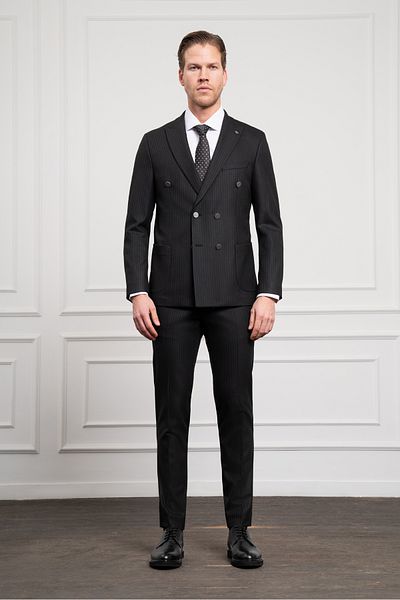 Morven Men's Black Trend Double Breasted Slim Fit Slim Fit Pointed Collar Suit