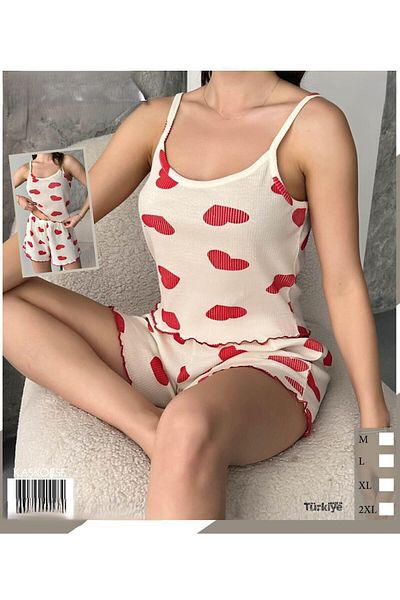 pijamania Women's Camisole Fabric, Heart Pattern, Strap, Shorts Set.