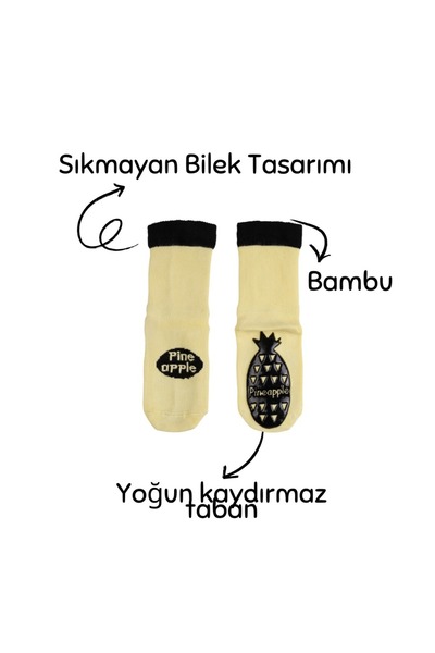 Pico Baby Bamboo Baby Socks with Anti-Slip Soles | Pineapple Patterned | 0-3 Years | For Home