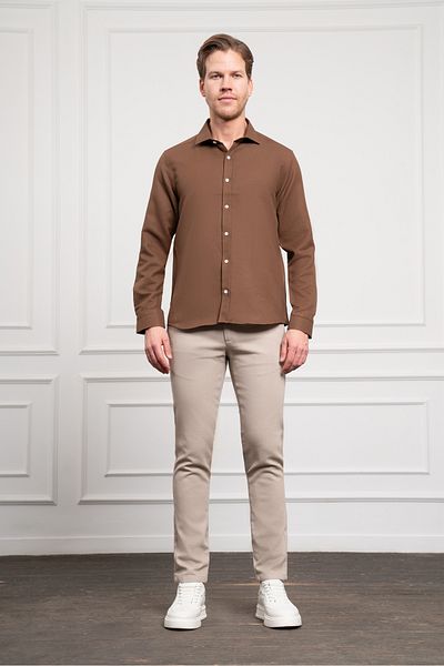 Morven Ανδρικό πουκάμισο COFFEE Trend ιταλικό πέτο Slim Fit Slim Fit