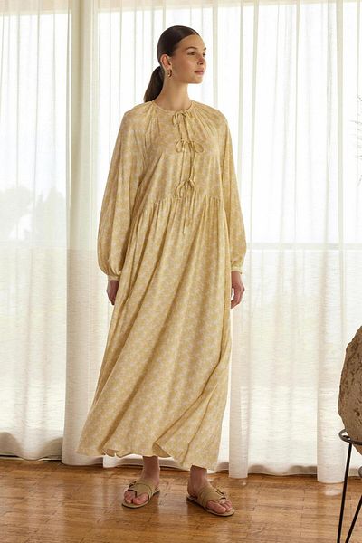 KADRİYE BAŞTÜRK Rochie lungă Fleur Viscose Tie-Up Galben