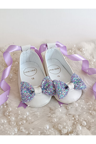 Hodore Perla Purple Stone Genuine Leather Baby Ballerina Shoes