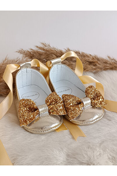 Hodore Perla Gold Genuine Leather Baby Ballerina Loafer