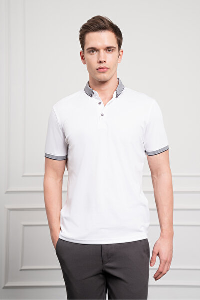 Morven Μπλουζάκι ανδρικό λευκό Trend Mercerized με μονόχρωμο γιακά με δυναμική εφαρμογή