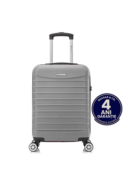 Quasar & Co. Troler Cabina Line 55x36x20cm, Troller Bagaj De Mana, Valiza Cabina,cifru,4 Roti 360°,abs, Argintiu