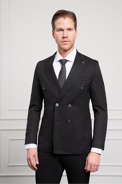 Morven Men's Black Double Breasted Slim Fit Pointed Collar Suit