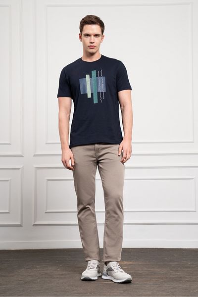 Morven Ανδρικό μπλουζάκι με λαιμόκοψη Navy Blue Trend Dynamic Fit βαμβακερό