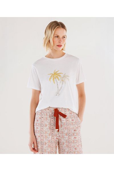 Yargıcı Tricou cu mânecă scurtă cu decolteu cu detaliu de broderie