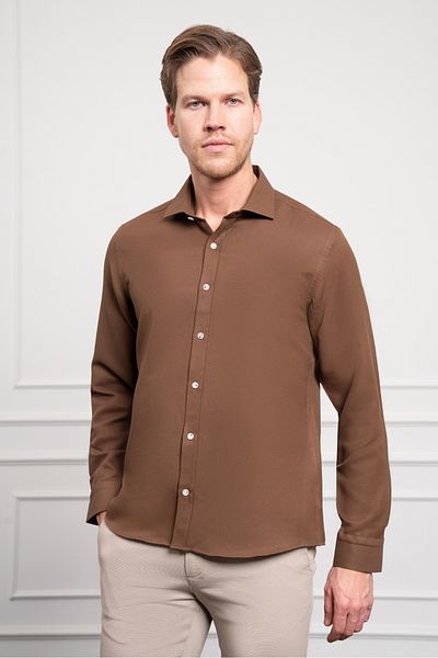 Morven Ανδρικό πουκάμισο COFFEE Trend ιταλικό πέτο Slim Fit Slim Fit