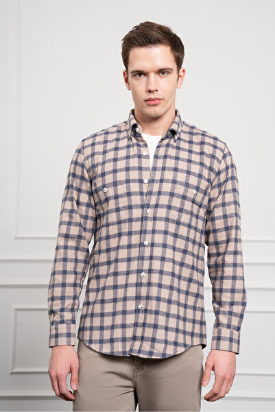 Morven Чоловіча темно-синя зимова сорочка з ґудзиками та коміром, прямий крій