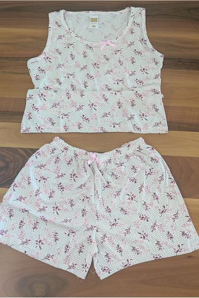 pijamania Women's Combed Cotton Fabric, Floral Pattern, Strap, Shorts Set