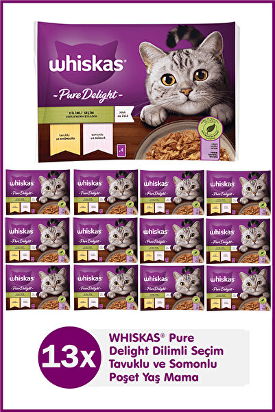 Whiskas Somonlu Ve Tavuklu Güveç Et Çeşitleri 4x85 gr (13 PAKET,52 ADET TEKLİ)