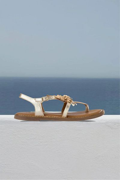 Deriderim Genuine Suede Floral Women's Sandals - Gold, Flip Flops, Ankle Strap, Brown Leather