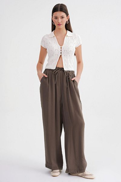 Mixray Women's 4627 Wide Leg Waisted Pleated Palazzo Trousers
