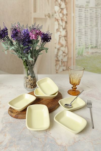 Keramika Yellow Rectangular Snack Bowl 11 cm 6 Pieces 103