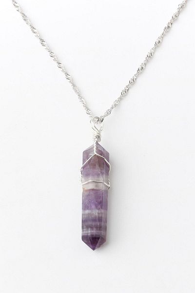 Deniz Doğal Taş Certified Amethyst (Stones) Natural Stone Pendant with Silver Chain 3.5X1Cm Ku052