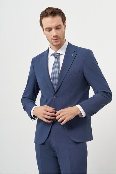 Morven Men's Indigo Wool Slim Fit Mono Collar Suit