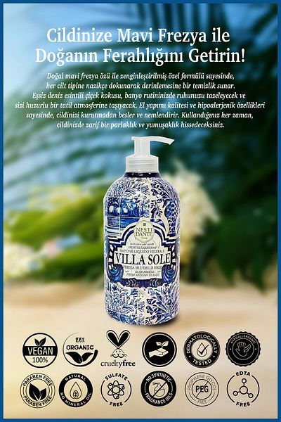 Nesti Dante Villa Sole Fresia Blu Eoilie - 500ml Blue Freesia Flower L Revitalizing Liquid Soap