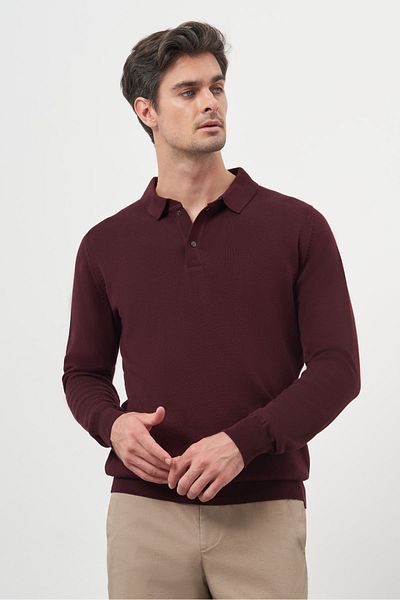 Morven Ανδρικά πλεκτά Claret Red Basic Polo Neck Dynamic Fit Relaxed Cut