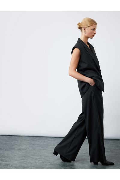 Koton High Waist Fabric Baggy Trousers with Pockets and Pleat Detail