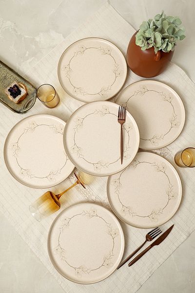 Keramika Taupe Bloom Nordic Serving Plate 28 cm 6 Pieces 22528