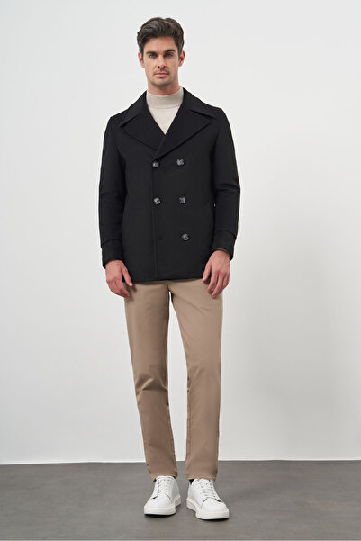 Morven Men's Black Wool Double Breasted Dynamic Fit Pointed Collar Coat