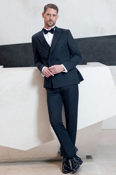 Morven Men's Black Double Breasted Pointed Lapel Slim Fit Groom Dress